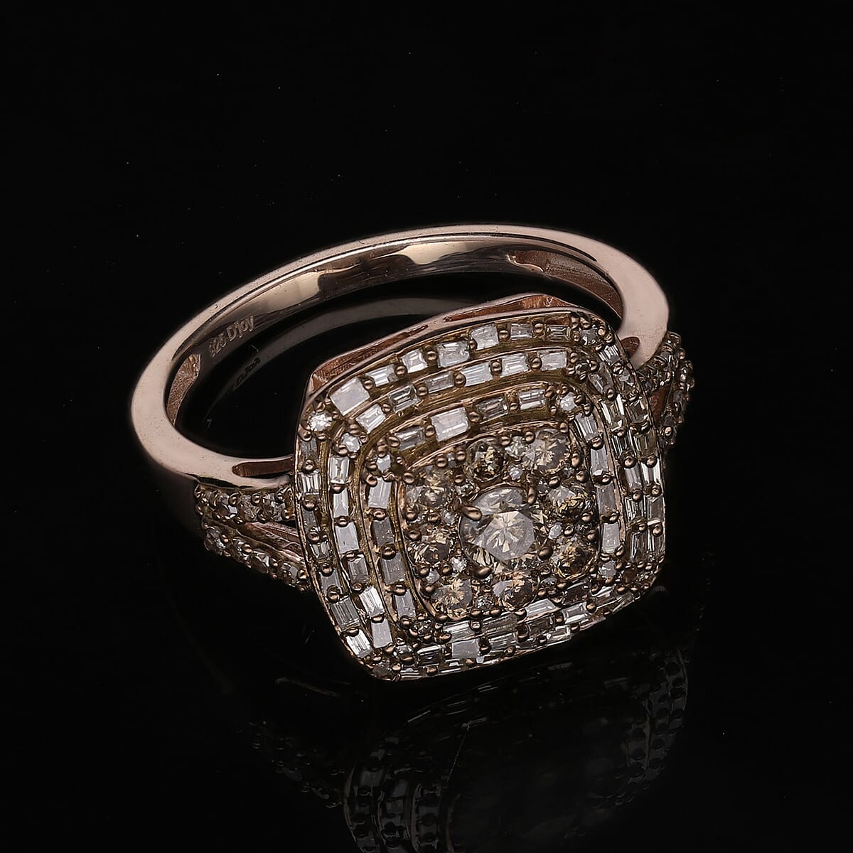 Natural Champagne Diamond Cluster Ring in Vermeil Rose Gold Over Sterling Silver (Size 9.0) 1.00 ctw image number 1