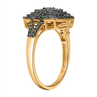 Green Diamond Cluster Ring in Vermeil Yellow Gold Over Sterling Silver (Size 7.0) 1.00 ctw