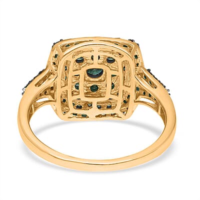 Green Diamond Cluster Ring in Vermeil Yellow Gold Over Sterling Silver (Size 7.0) 1.00 ctw