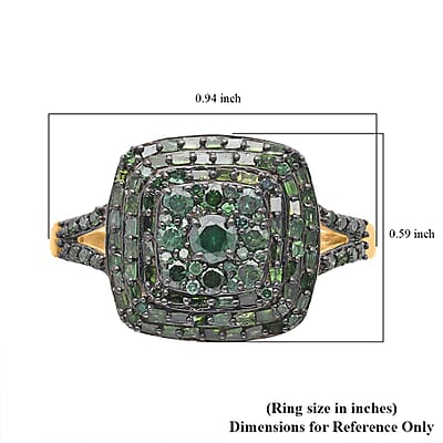Green Diamond Cluster Ring in Vermeil Yellow Gold Over Sterling Silver (Size 7.0) 1.00 ctw
