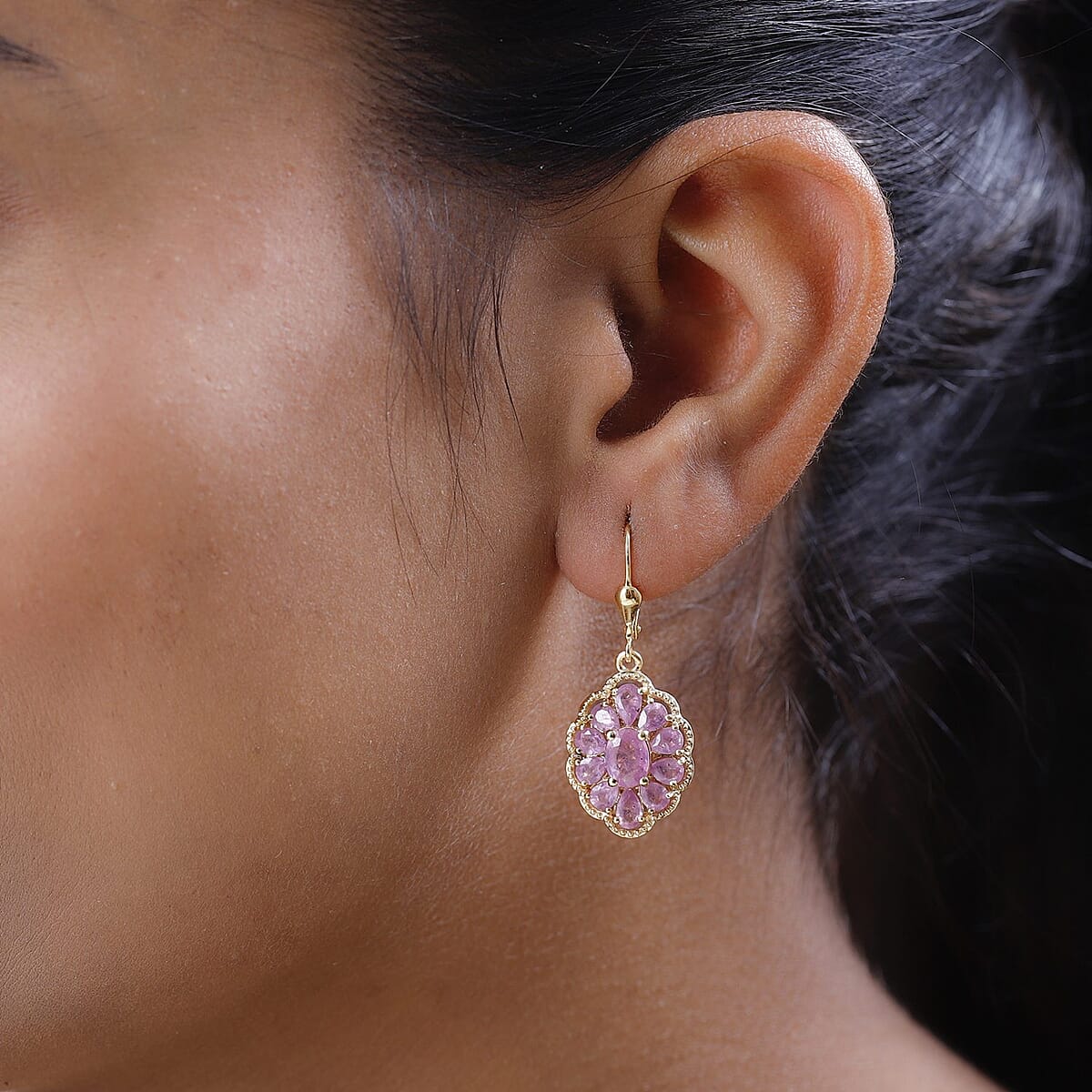 Ilakaka Hot Pink Sapphire (FF) Lever Back Earrings in Vermeil Yellow Gold Over Sterling Silver 7.00 ctw image number 2