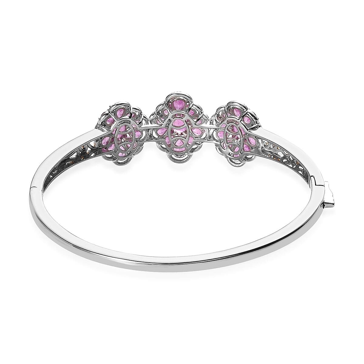 Ilakaka Hot Pink Sapphire (FF) Bangle Bracelet in Vermeil Yellow Gold and Platinum Over Sterling Silver (7.25 In) 12.10 ctw image number 4