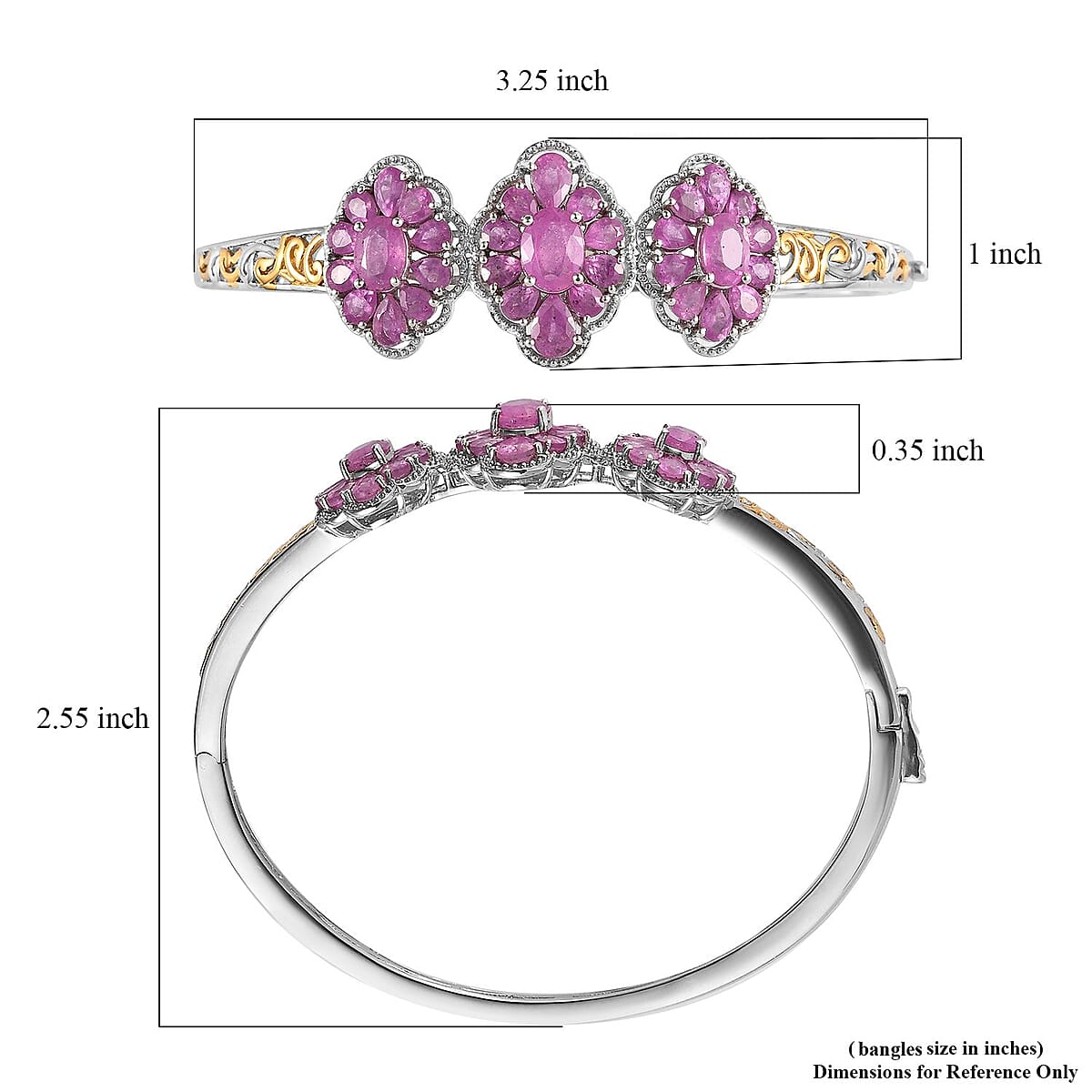 Ilakaka Hot Pink Sapphire (FF) Bangle Bracelet in Vermeil Yellow Gold and Platinum Over Sterling Silver (7.25 In) 12.10 ctw image number 5