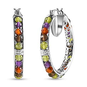 EverTrue Multi Gemstone 18.50 ctw Inside Out Hoop Earrings in Platinum Bond