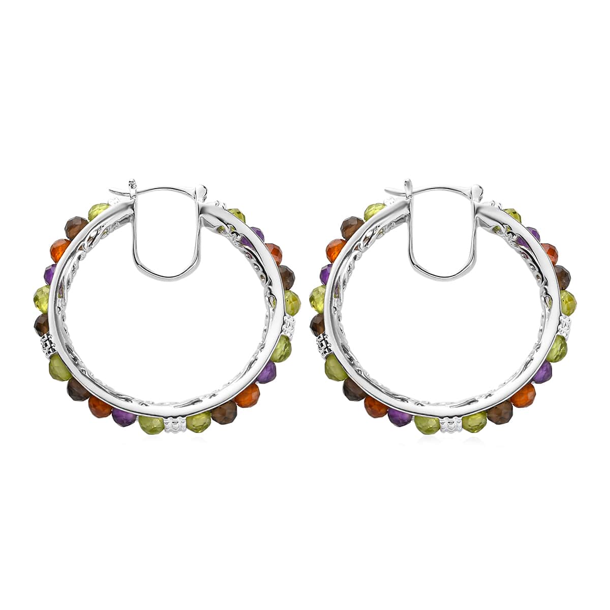 Karis Multi Gemstone Inside Out Hoop Earrings in Platinum Bond 18.50 ctw image number 3