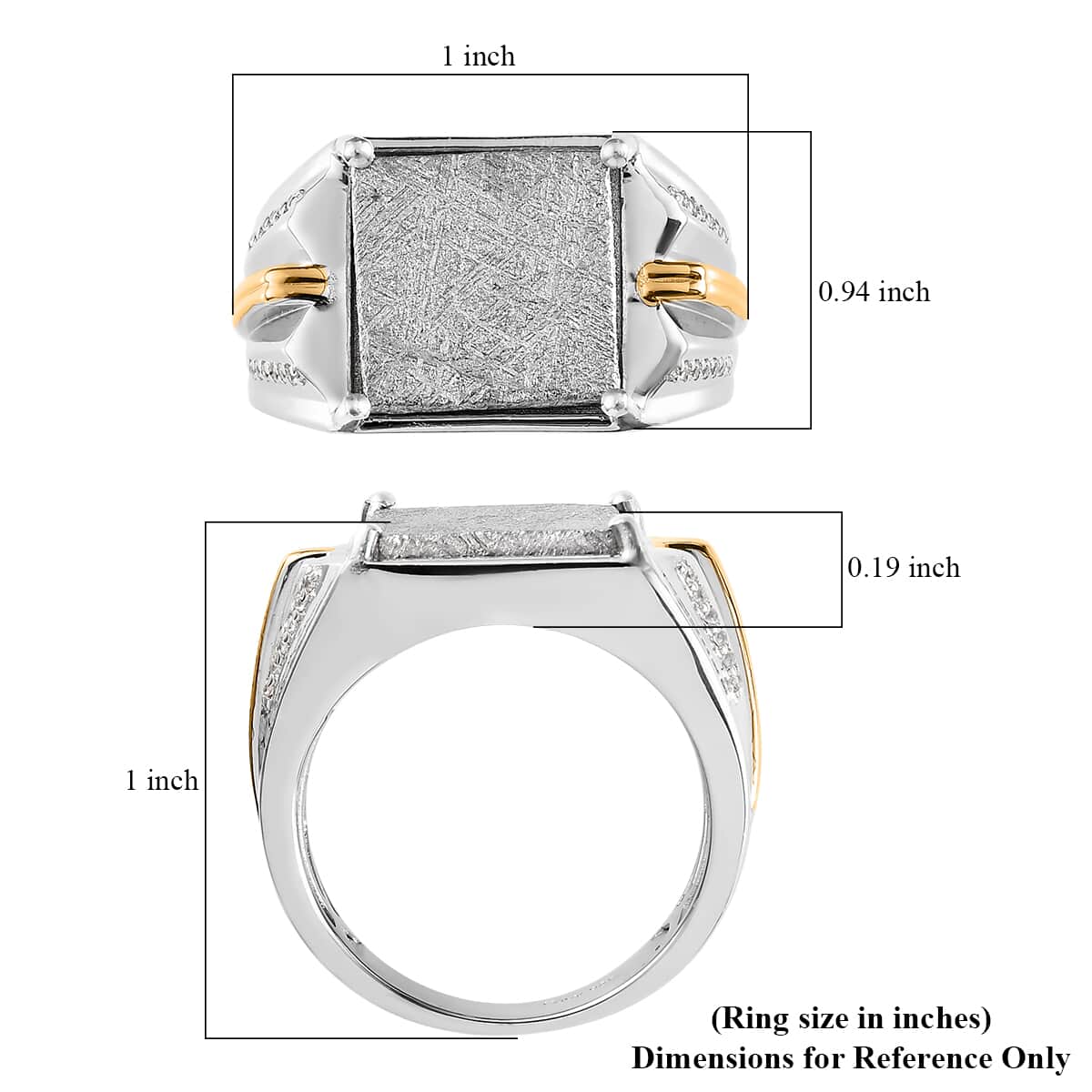 Marvelous Meteorite, White Zircon Men's Ring in Vermeil YG and Platinum Over Sterling Silver (Size 10.0) 0.20 ctw image number 5