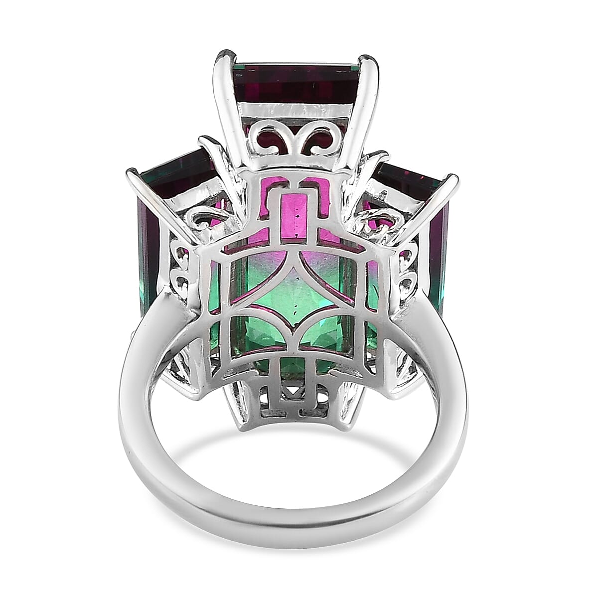 Watermelon Quartz (Triplet) 3 Stone Ring in Platinum Over Sterling Silver 20.10 ctw image number 4