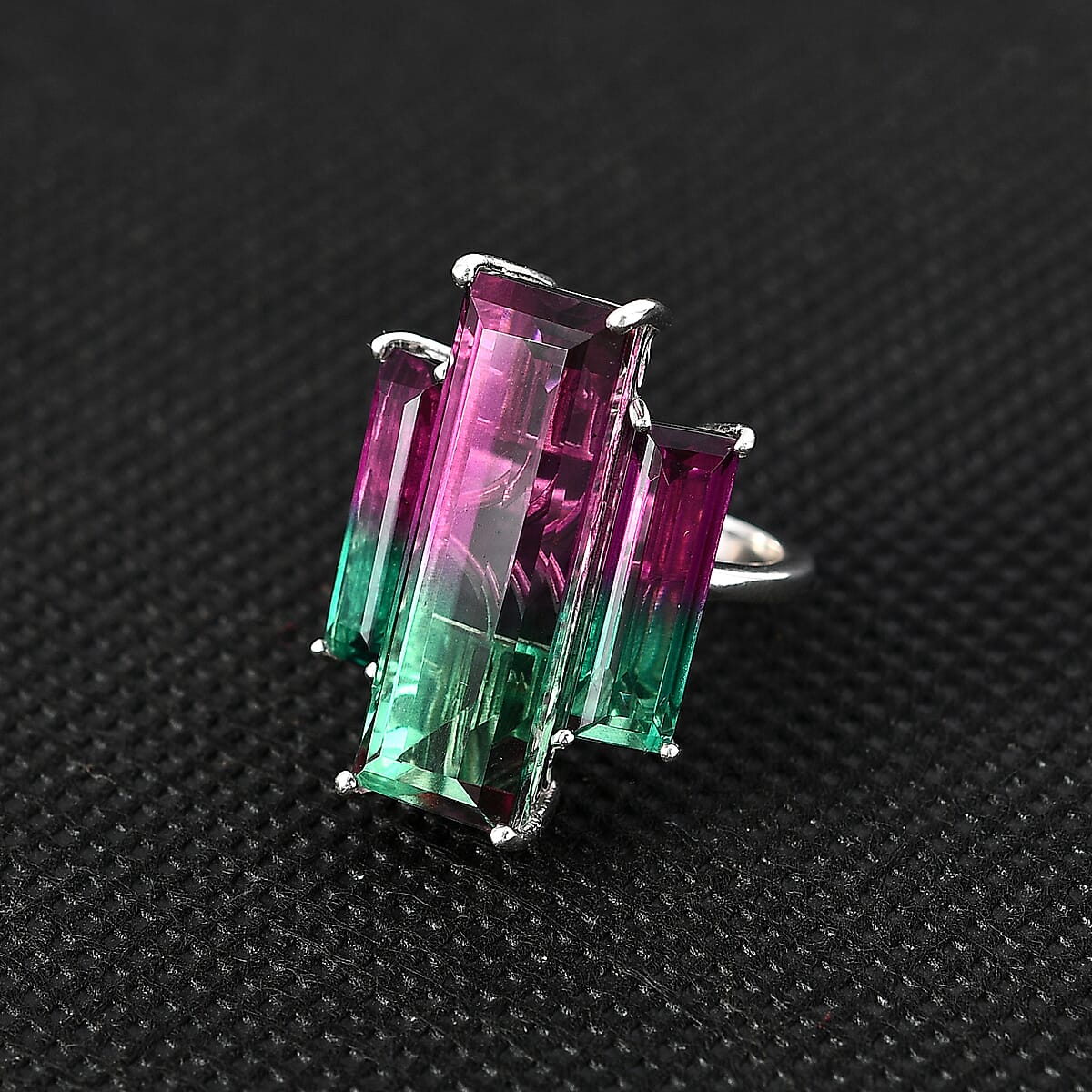 Watermelon Quartz (Triplet) 3 Stone Ring in Platinum Over Sterling Silver (Size 7.0) 20.10 ctw image number 1