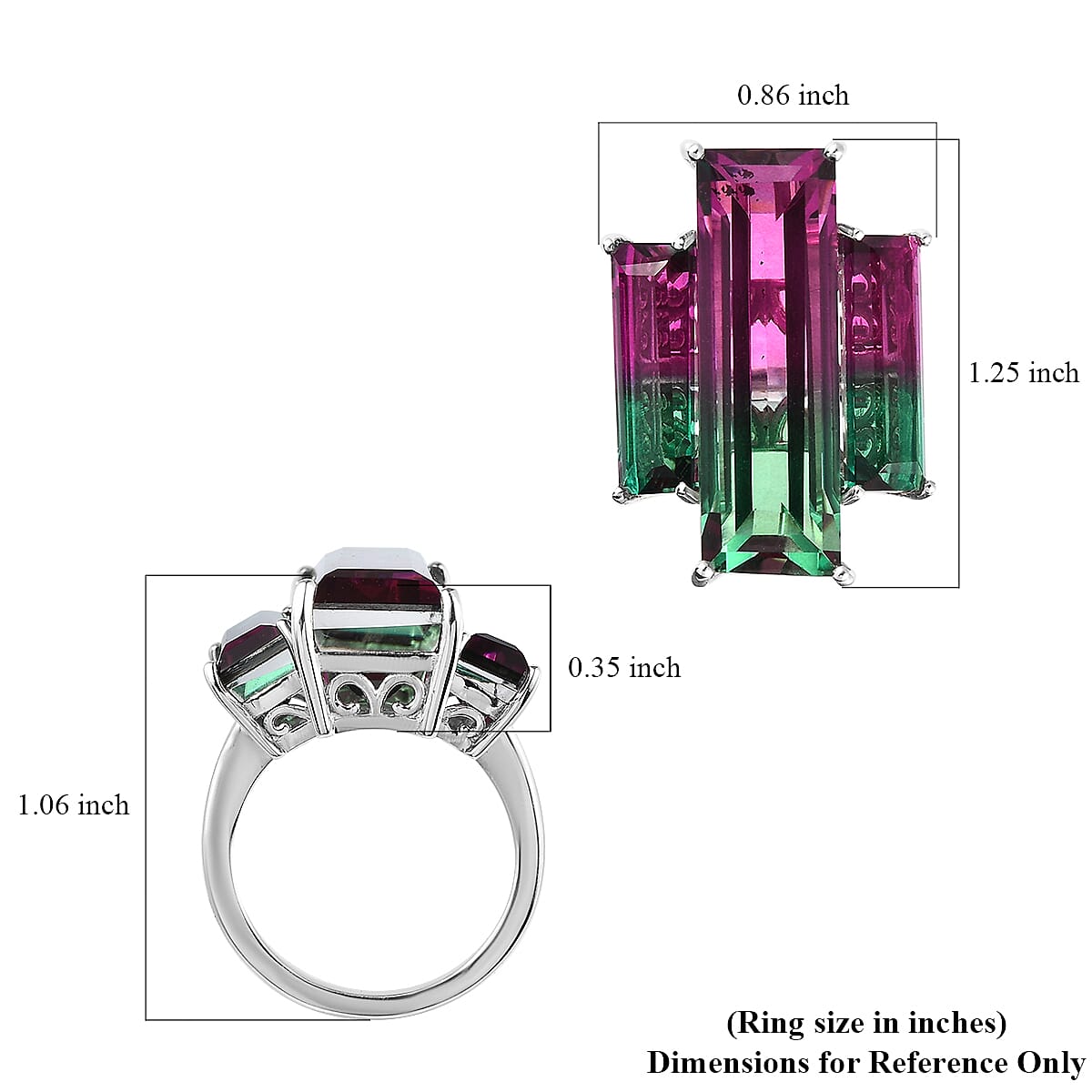 Watermelon Quartz (Triplet) 3 Stone Ring in Platinum Over Sterling Silver (Size 7.0) 20.10 ctw image number 5
