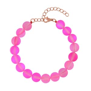 Fuchsia Magic Color Glass Beaded Stretch Bracelet with Lobster Lock in 14K RG Over Sterling Silver (7.5-8.5In)