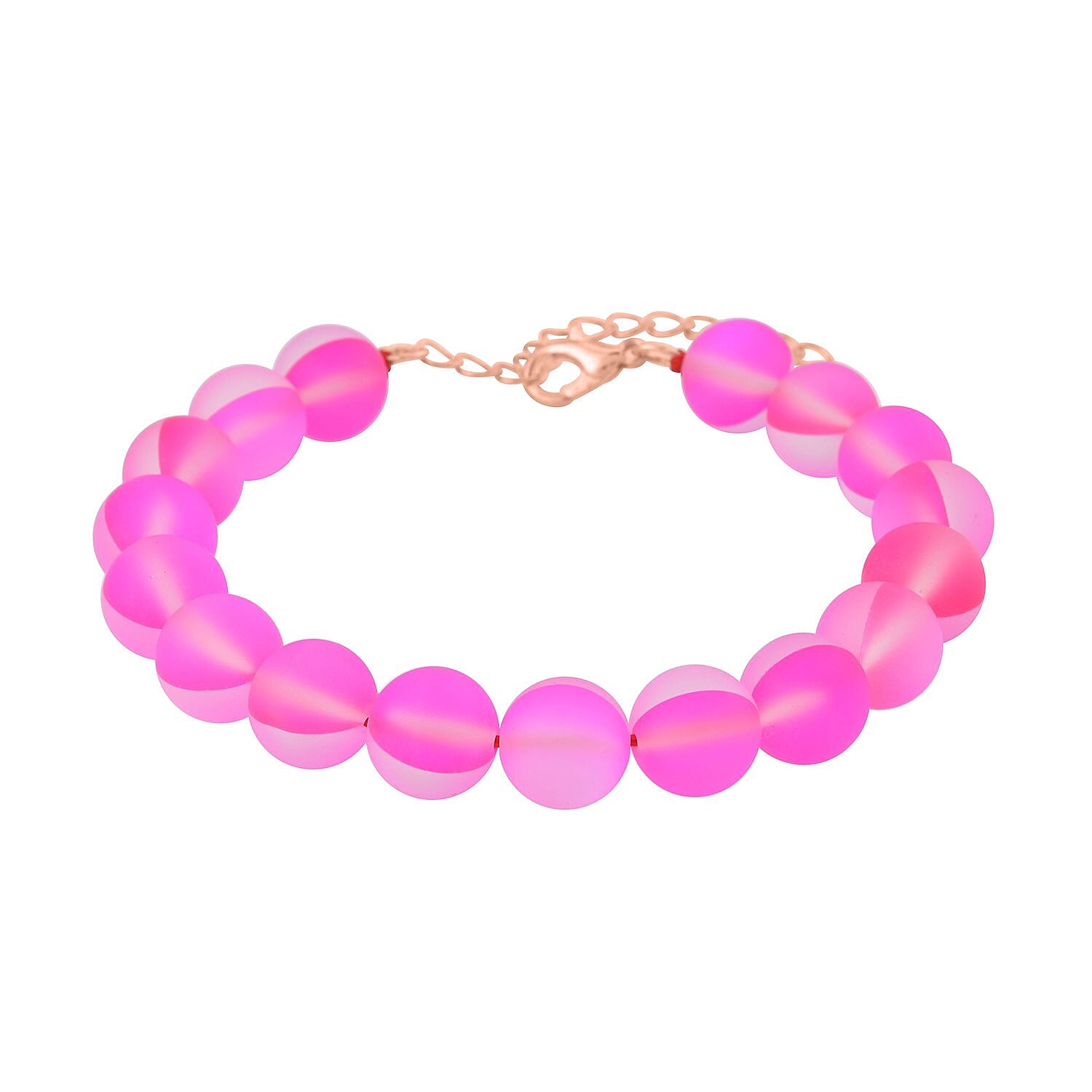 Fuchsia Magic Color Glass Beaded Stretch Bracelet with Lobster Lock in 14K RG Over Sterling Silver (7.5-8.5In)