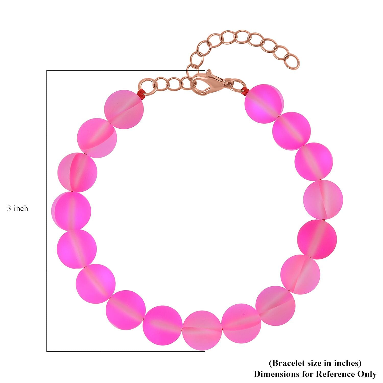 Fuchsia Magic Color Glass Beaded Stretch Bracelet with Lobster Lock in 14K RG Over Sterling Silver (7.5-8.5In)