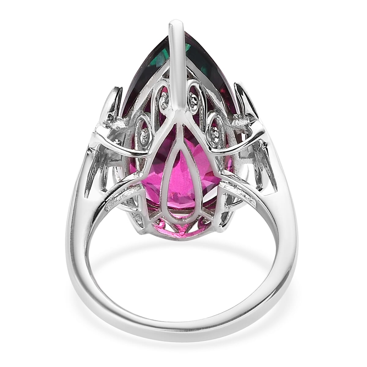 Watermelon Quartz (Triplet) and White Zircon Butterfly Ring in Platinum Over Sterling Silver (Size 8.0) 16.00 ctw image number 4