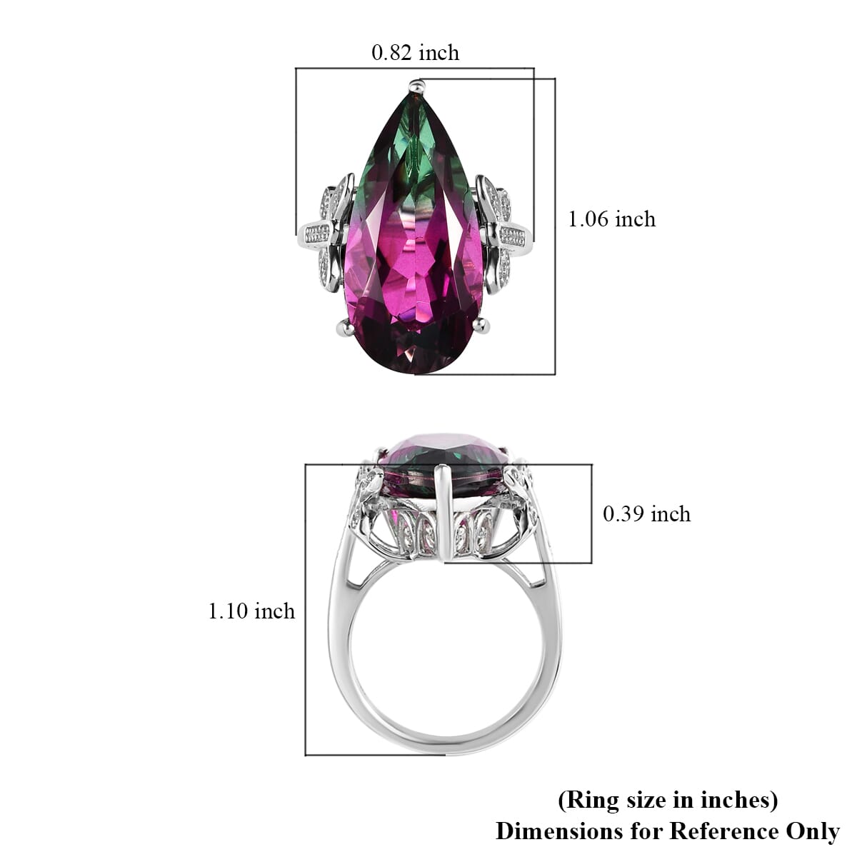 Watermelon Quartz (Triplet) and White Zircon Butterfly Ring in Platinum Over Sterling Silver (Size 8.0) 16.00 ctw image number 5