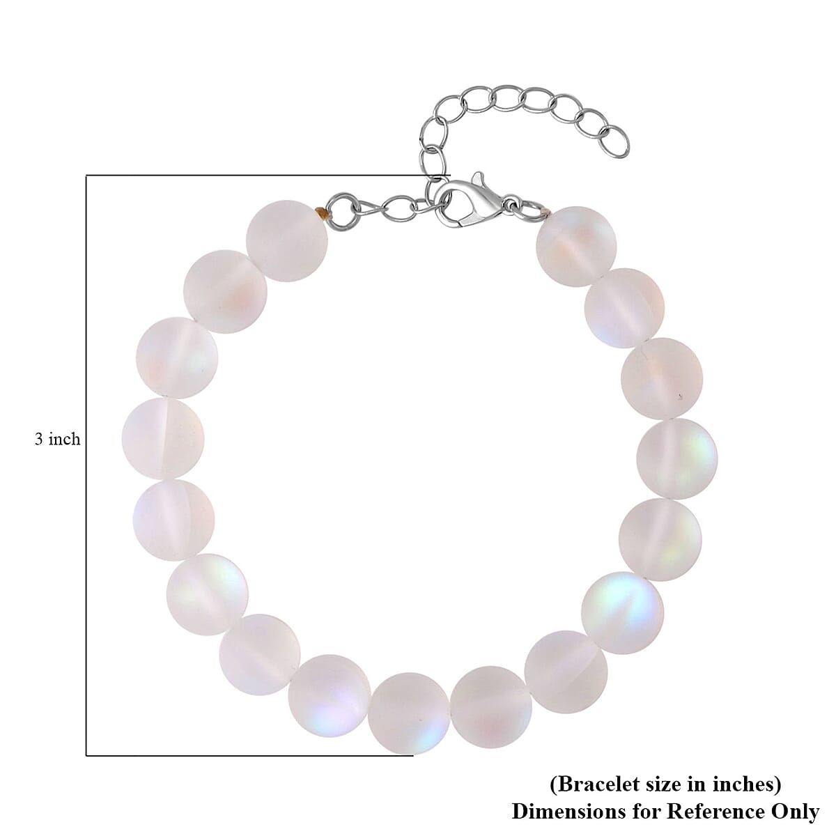 White Mystic Color Glass Beaded Stretch Bracelet in Rhodium Over Sterling Silver (7.5-8.5In) image number 3