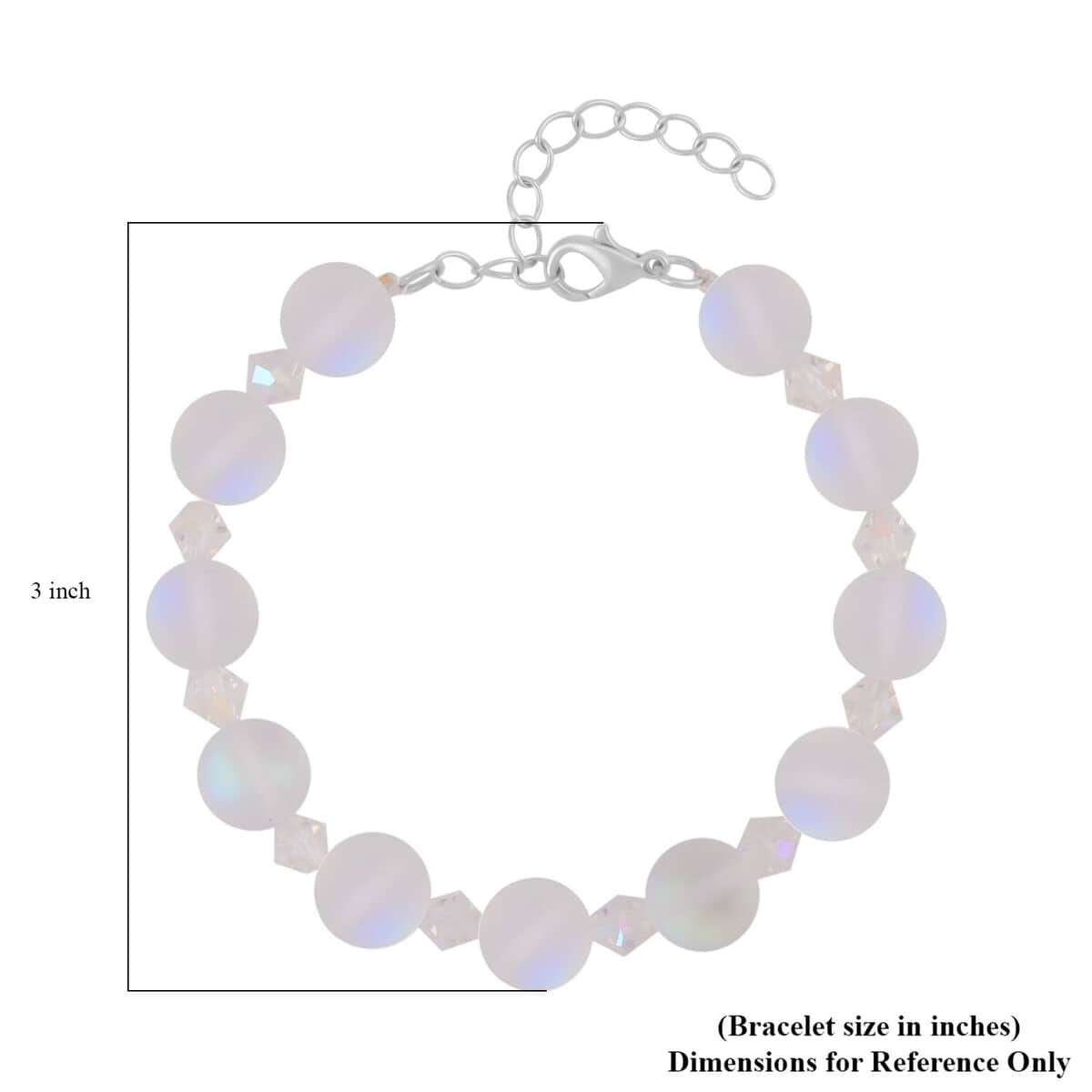 White Aurora Borealis Glass and White Glass Beaded Bracelet in Rhodium Over Sterling Silver (7.5-8.5In) image number 3