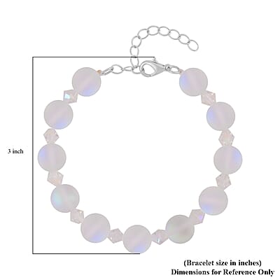 White Aurora Borealis Glass and White Glass Beaded Bracelet in Rhodium Over Sterling Silver (7.5-8.5In)