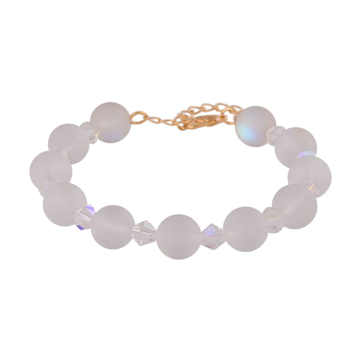 White Aurora Borealis Glass and White Glass Beaded Bracelet in 14K YG Over Sterling Silver (7.5-8.5In) image number 2