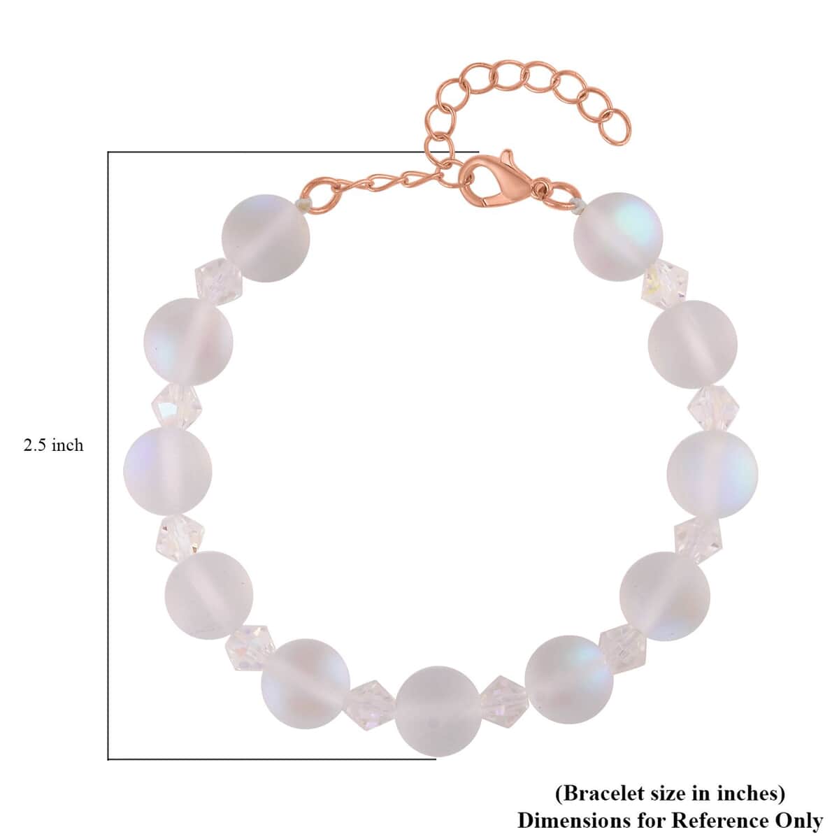 White Aurora Borealis Glass and White Glass Beaded Bracelet in 14K RG Over Sterling Silver (7.5-8.5In) image number 3