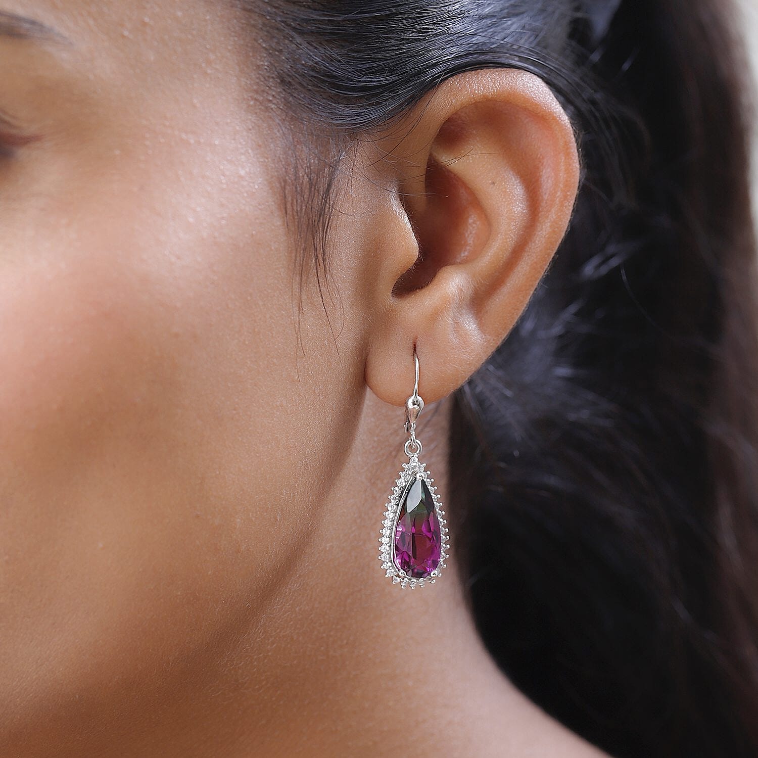 Watermelon Quartz (Triplet) and White Zircon Lever Back Earrings in Platinum Over Sterling Silver 12.00 ctw