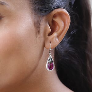 Watermelon Quartz (Triplet) and White Zircon Lever Back Earrings in Platinum Over Sterling Silver 12.00 ctw