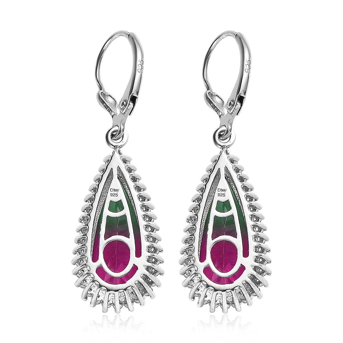 Watermelon Quartz (Triplet) and White Zircon Lever Back Earrings in Platinum Over Sterling Silver 12.00 ctw image number 3