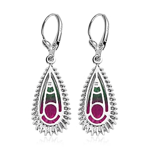 Watermelon Quartz (Triplet) and White Zircon Lever Back Earrings in Platinum Over Sterling Silver 12.00 ctw
