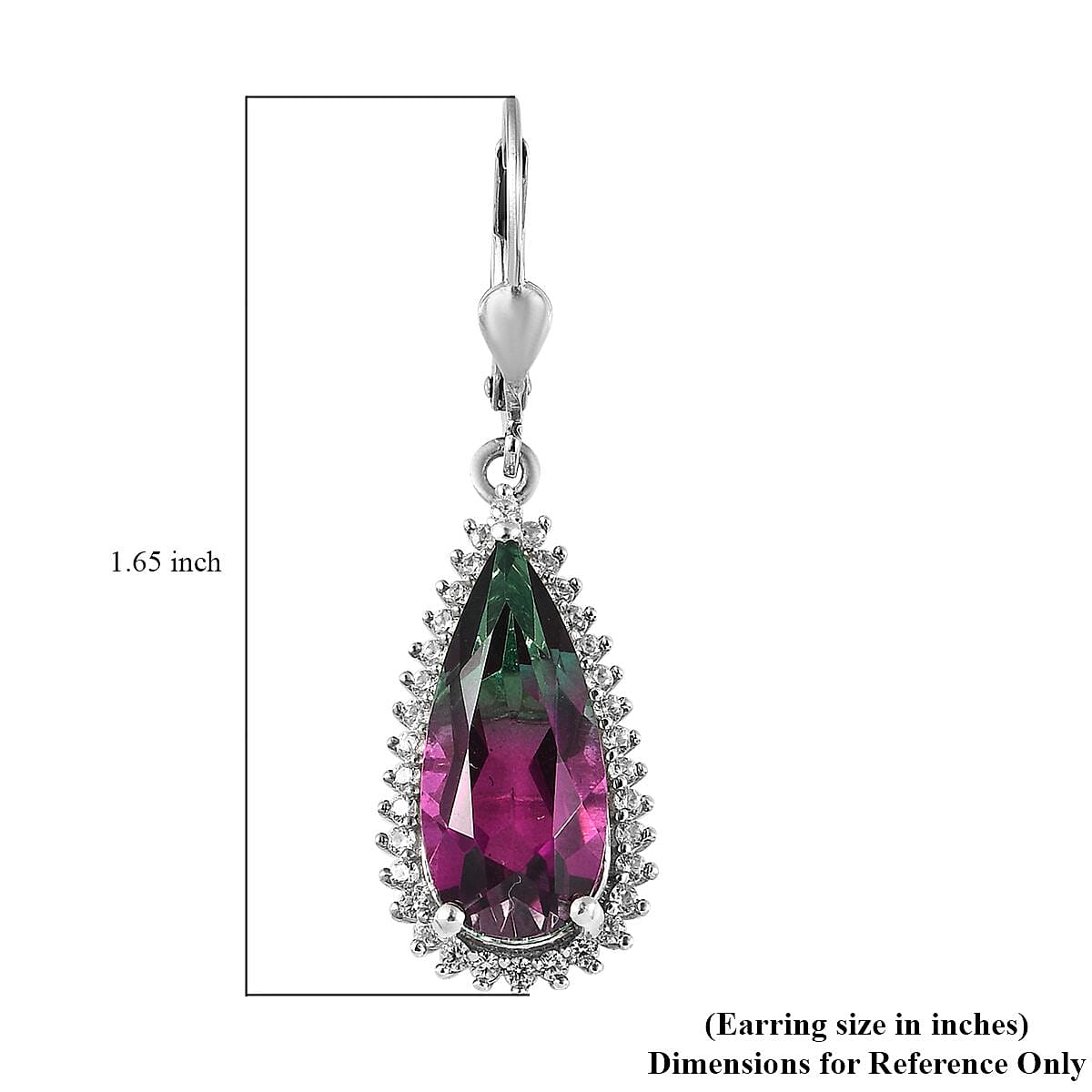Watermelon Quartz (Triplet) and White Zircon Lever Back Earrings in Platinum Over Sterling Silver 12.00 ctw