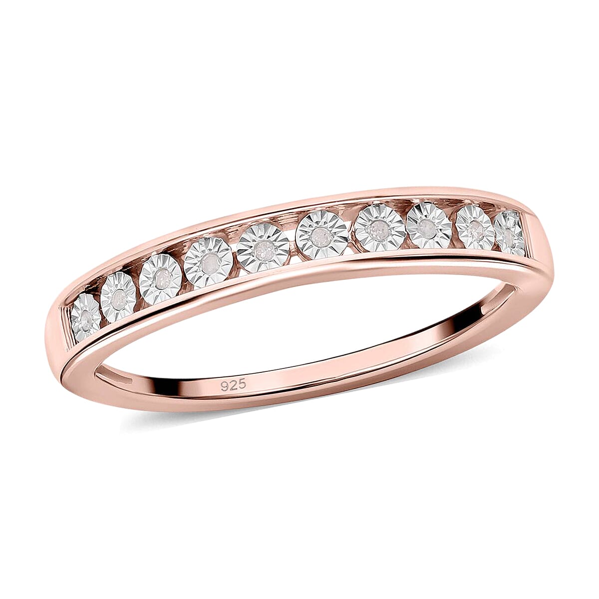 Diamond 0.10 ctw Ring in Vermeil Rose Gold Over Sterling Silver (Size 10.0)