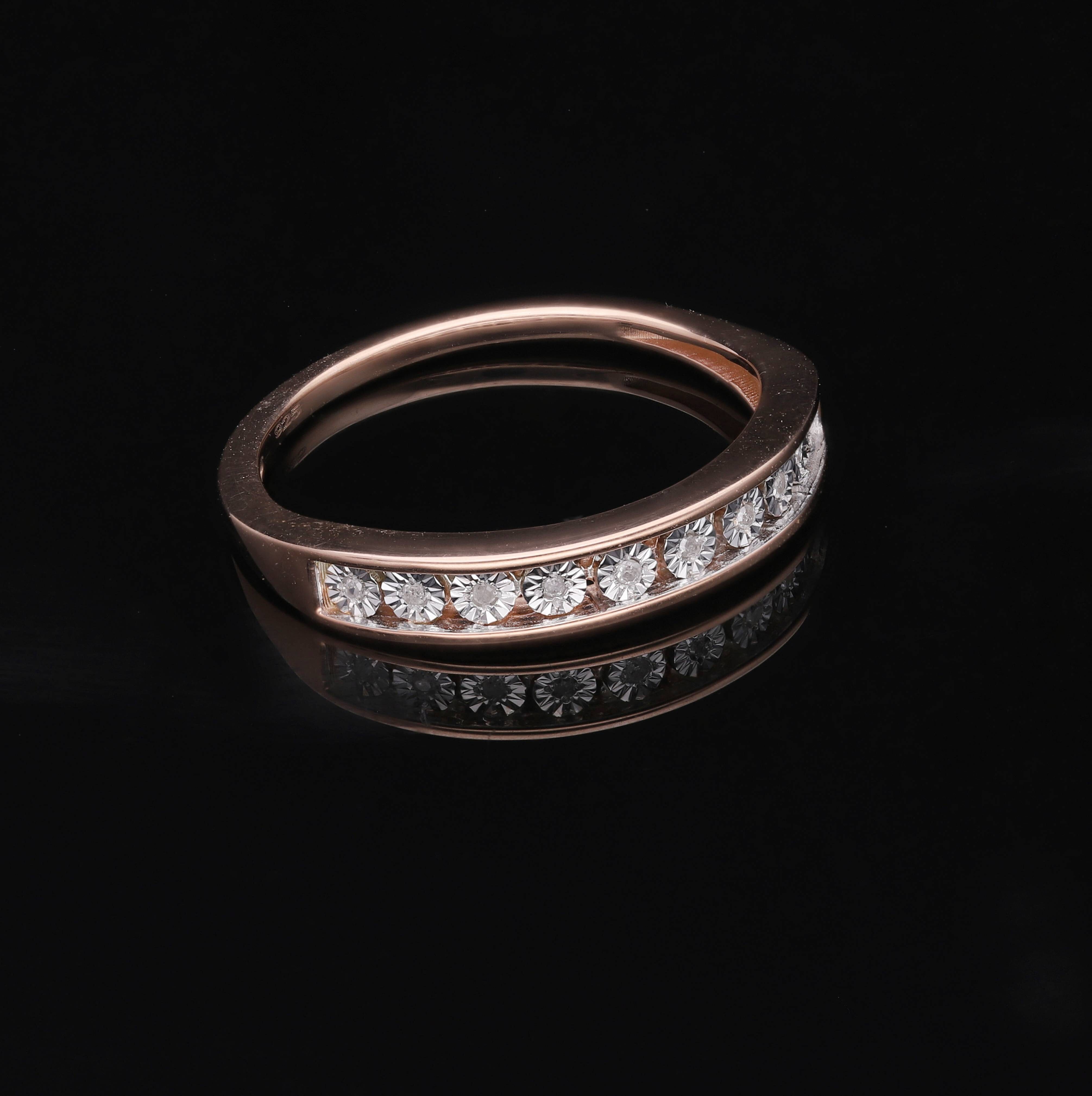 Diamond 0.10 ctw Ring in Vermeil Rose Gold Over Sterling Silver (Size 10.0)