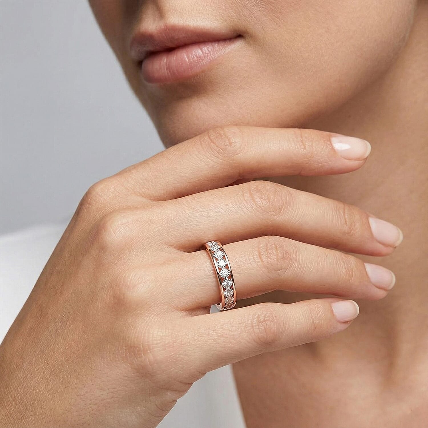 Diamond 0.10 ctw Ring in Vermeil Rose Gold Over Sterling Silver (Size 10.0)