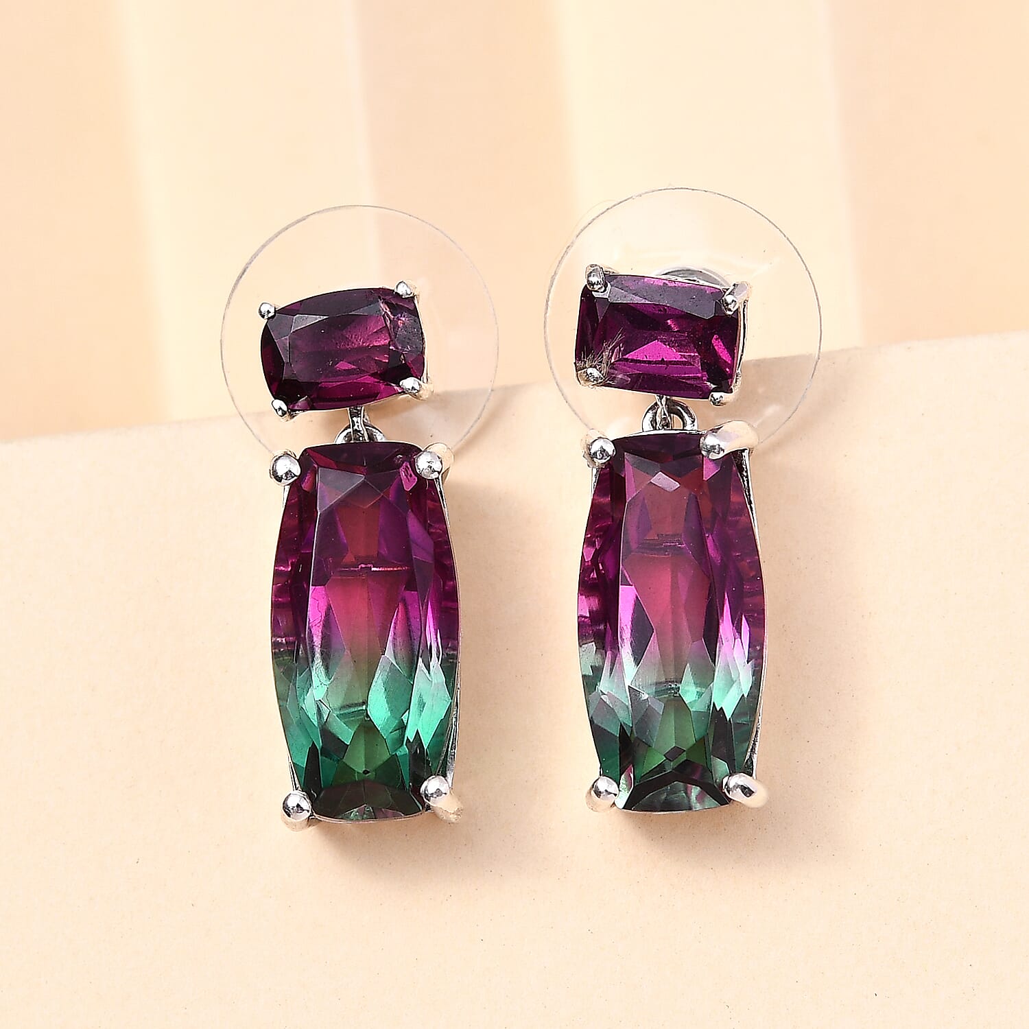 Watermelon Quartz (Triplet) and Orissa Rhodolite Garnet Dangle Earrings in Platinum Over Sterling Silver 14.25 ctw