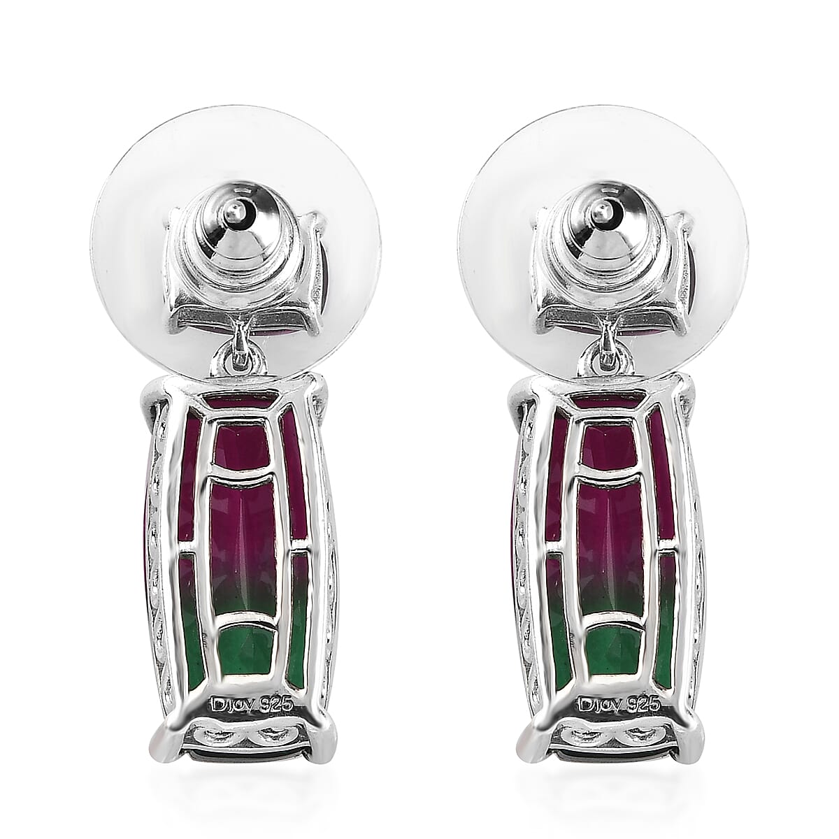 Watermelon Quartz (Triplet) and Orissa Rhodolite Garnet Dangle Earrings in Platinum Over Sterling Silver 14.25 ctw image number 3