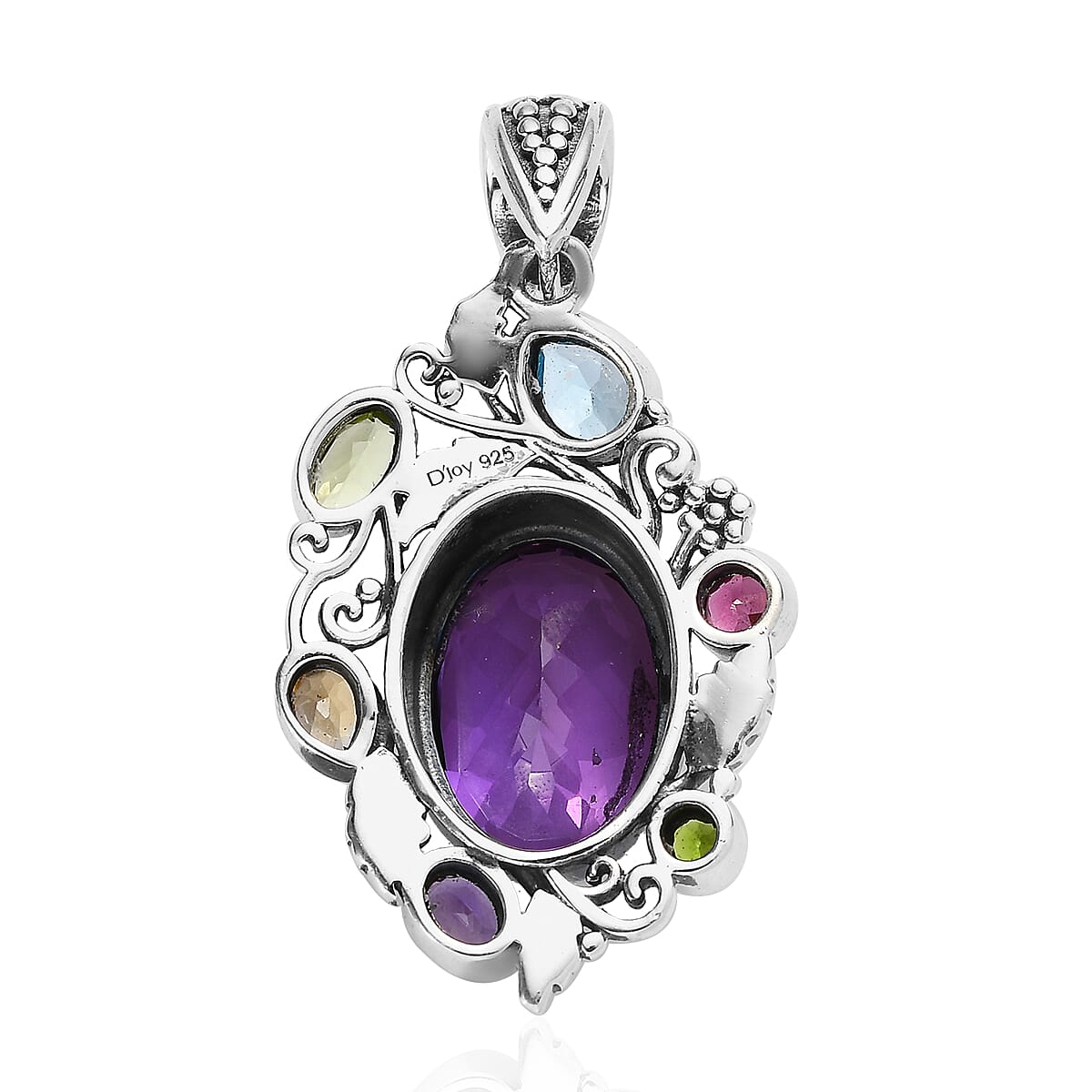 Artisan Crafted Lab Grown Color Change Sapphire and Multi Gemstone Pendant in Sterling Silver 10.10 ctw