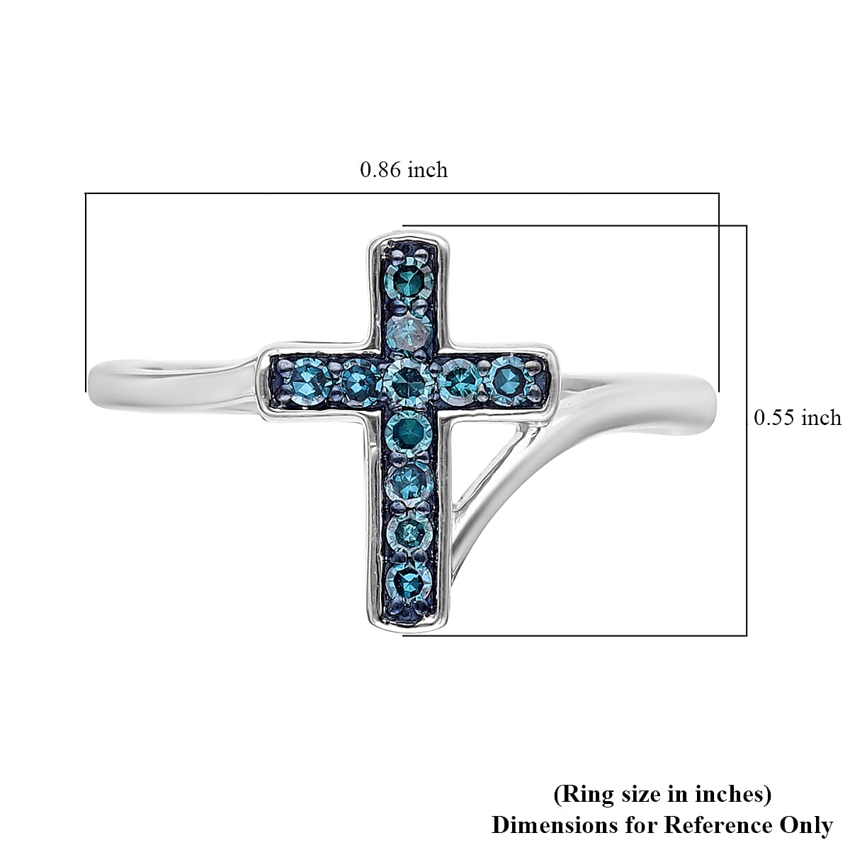 Venice Blue Diamond I1-I2 Cross Ring in Platinum Over Sterling Silver (Size 10.0) 0.20 ctw