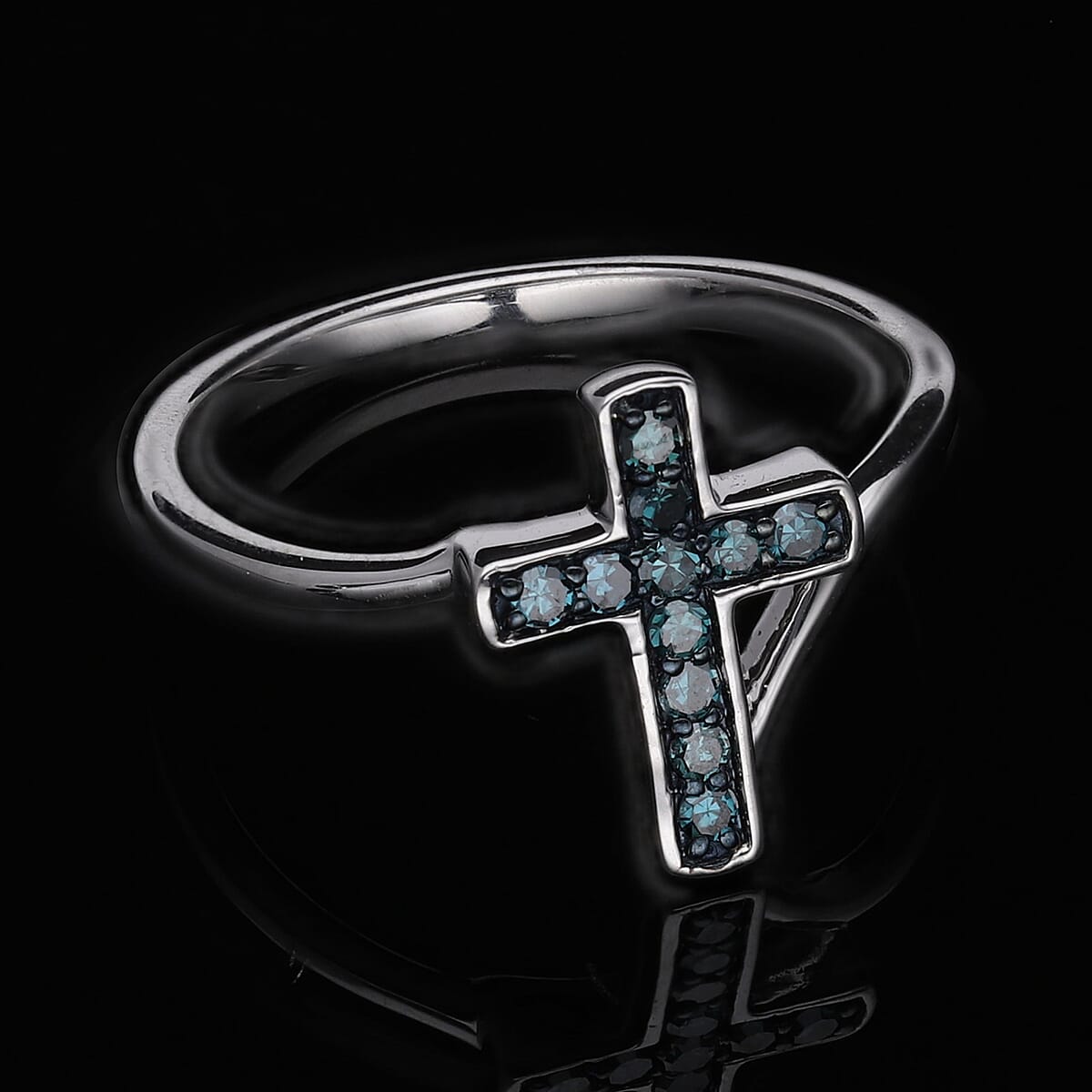 Venice Blue Diamond I1-I2 Cross Ring in Platinum Over Sterling Silver (Size 7.0) 0.20 ctw image number 1