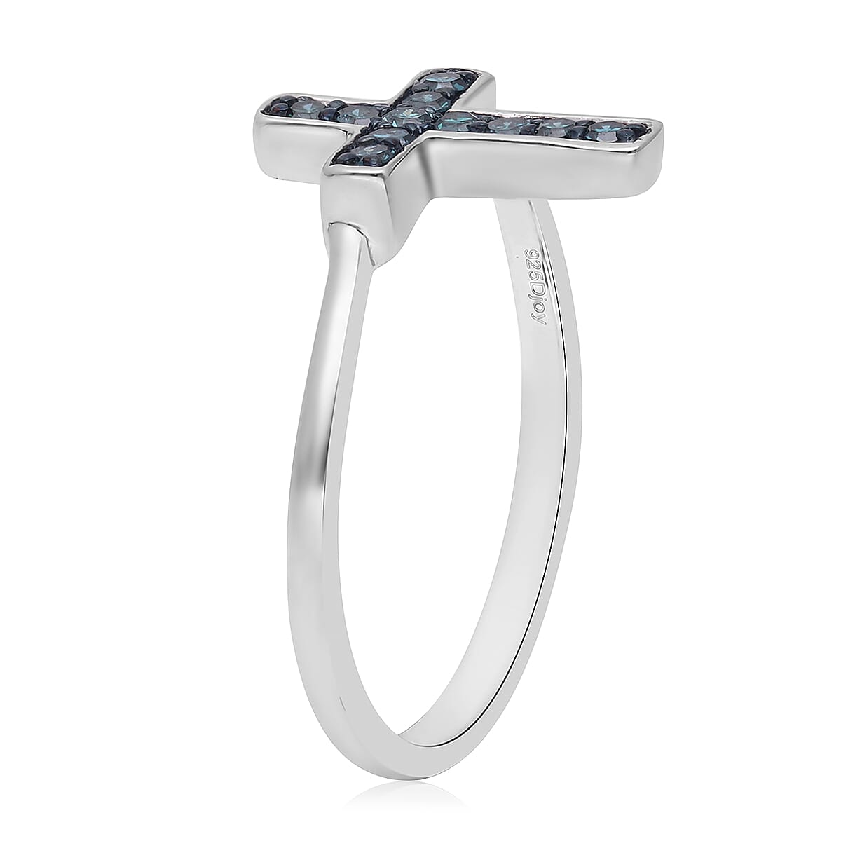 Venice Blue Diamond I1-I2 Cross Ring in Platinum Over Sterling Silver (Size 7.0) 0.20 ctw image number 3