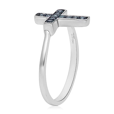 Venice Blue Diamond I1-I2 Cross Ring in Platinum Over Sterling Silver (Size 7.0) 0.20 ctw