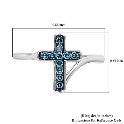 Venice Blue Diamond I1-I2 Cross Ring in Platinum Over Sterling Silver (Size 7.0) 0.20 ctw