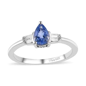 Ceylon Blue Sapphire and Diamond Ring in Platinum Over Sterling Silver (Size 10.0) 1.00 ctw