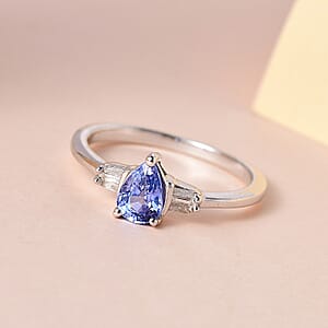 Ceylon Blue Sapphire and Diamond Ring in Platinum Over Sterling Silver (Size 7.0) 1.00 ctw
