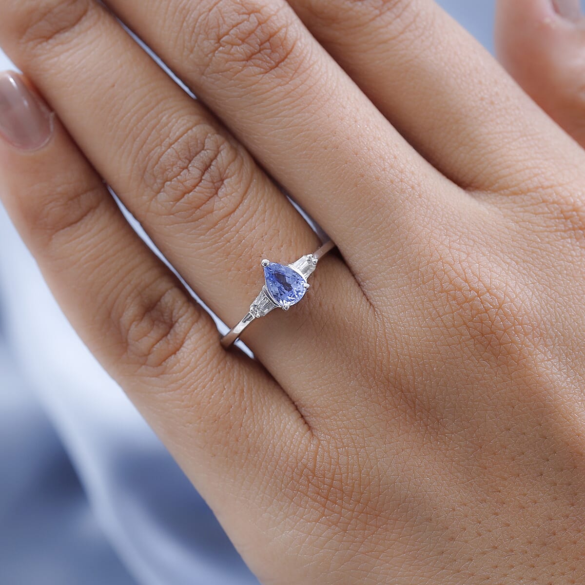 Ceylon Blue Sapphire and Diamond Ring in Platinum Over Sterling Silver (Size 7.0) 1.00 ctw image number 2