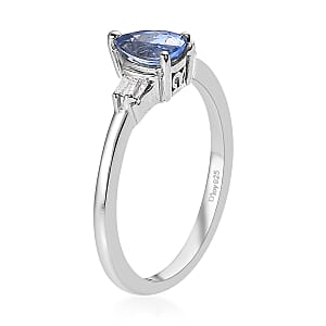 Ceylon Blue Sapphire and Diamond Ring in Platinum Over Sterling Silver (Size 7.0) 1.00 ctw