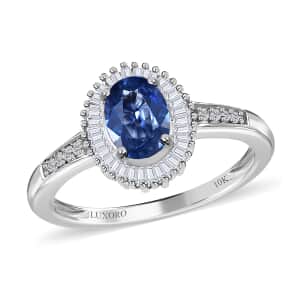 Luxoro 10K White Gold AAA Ceylon Blue Sapphire and Diamond Halo Ring (Size 10.0) 1.25 ctw
