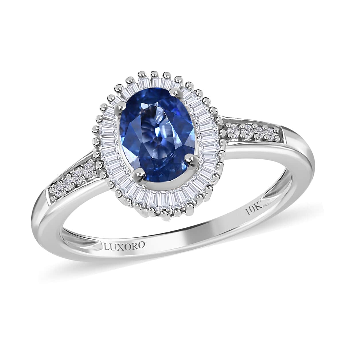 Luxoro 10K White Gold AAA Ceylon Blue Sapphire and Diamond Halo Ring (Size 6.0) 1.25 ctw image number 0