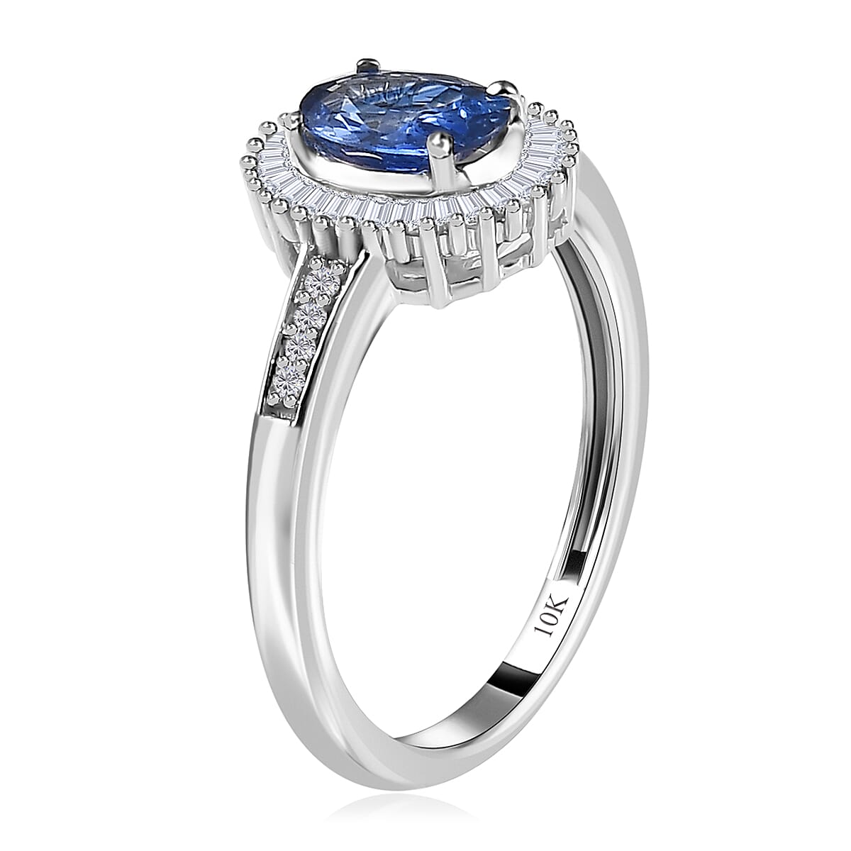 Luxoro 10K White Gold AAA Ceylon Blue Sapphire and Diamond Halo Ring (Size 7.0) 1.25 ctw image number 3