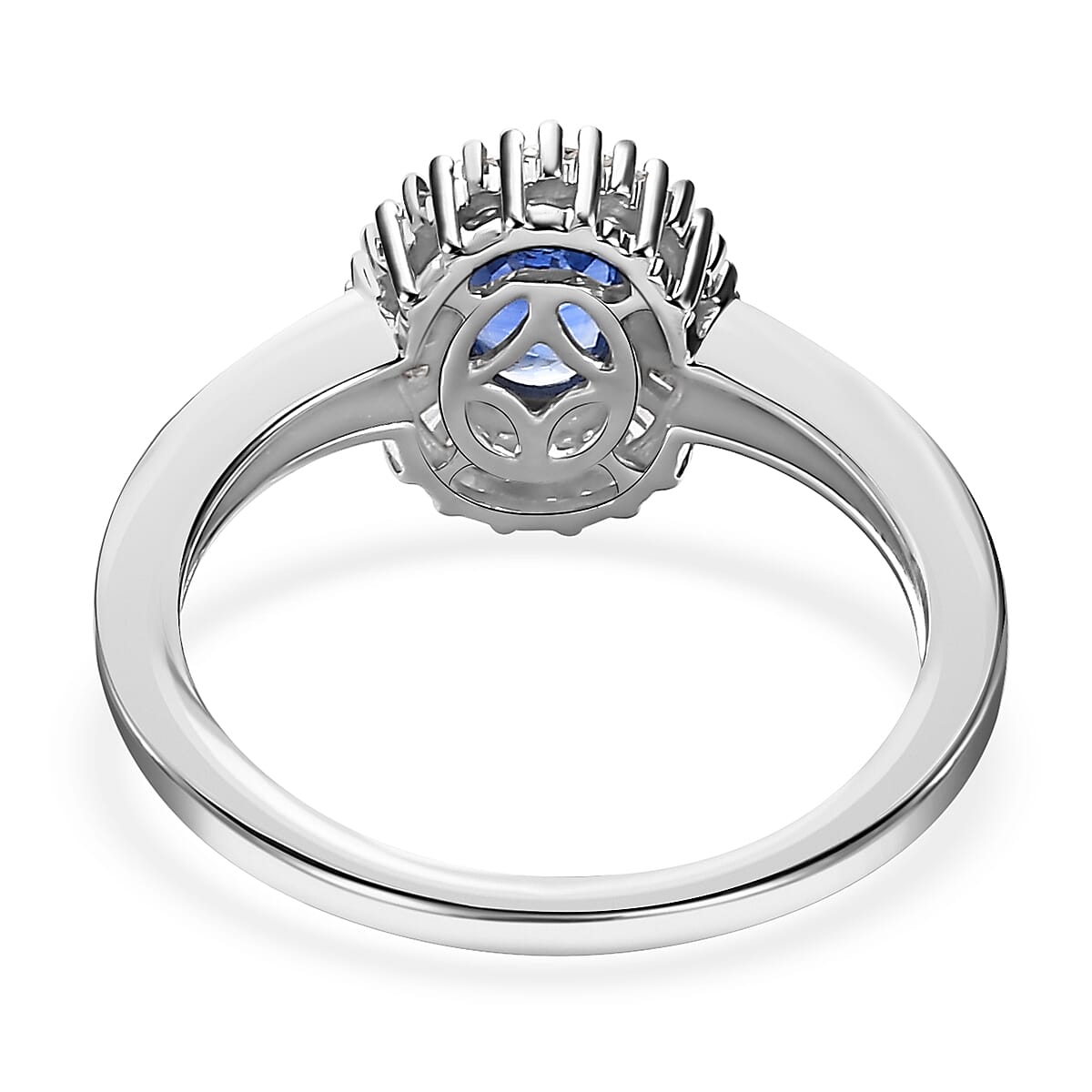 Luxoro 10K White Gold AAA Ceylon Blue Sapphire and Diamond Halo Ring (Size 7.0) 1.25 ctw image number 4