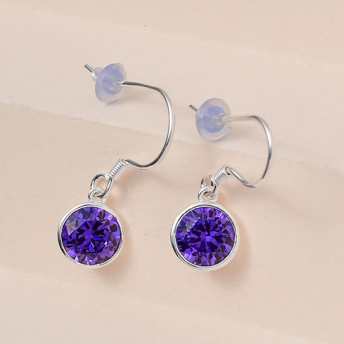 Simulated Purple Diamond Dangle Earrings in Sterling Silver 6.25 ctw image number 1
