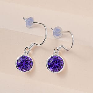 Simulated Purple Diamond Dangle Earrings in Sterling Silver 6.25 ctw