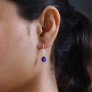 Simulated Purple Diamond Dangle Earrings in Sterling Silver 6.25 ctw